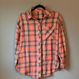 Coral Plaid Medium Long Sleeve Shirt
